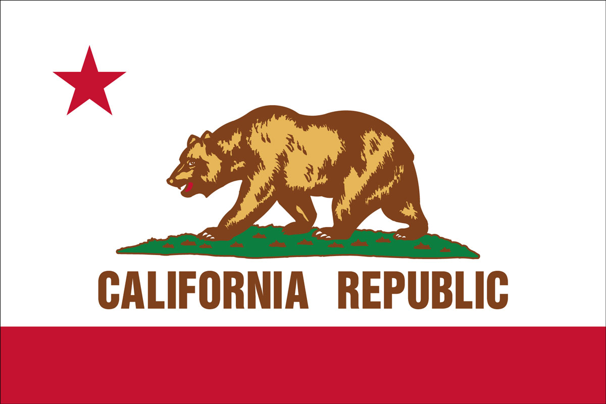 12x18" poly flag on a stick of State of California - 12x18" polyester flag of the State of California.<BR>Combines with our other 12x18" polyester flags for discounts.
